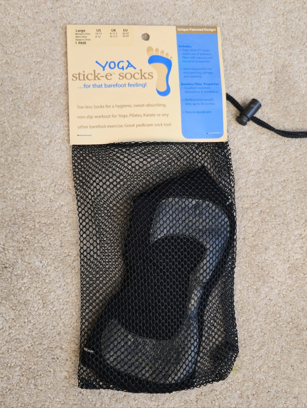 Yoga Stick-e Socks Barefoot Size Large Libby's Luxuries Patent